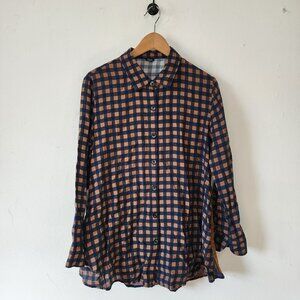 Womens Shana Floral Plaid Button Down Shirt Medium Flowy Art to Wear